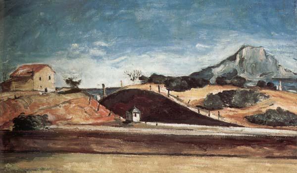 Paul Cezanne Le Percement de la voie ferree avec la montagne Sainte-Victoire oil painting picture